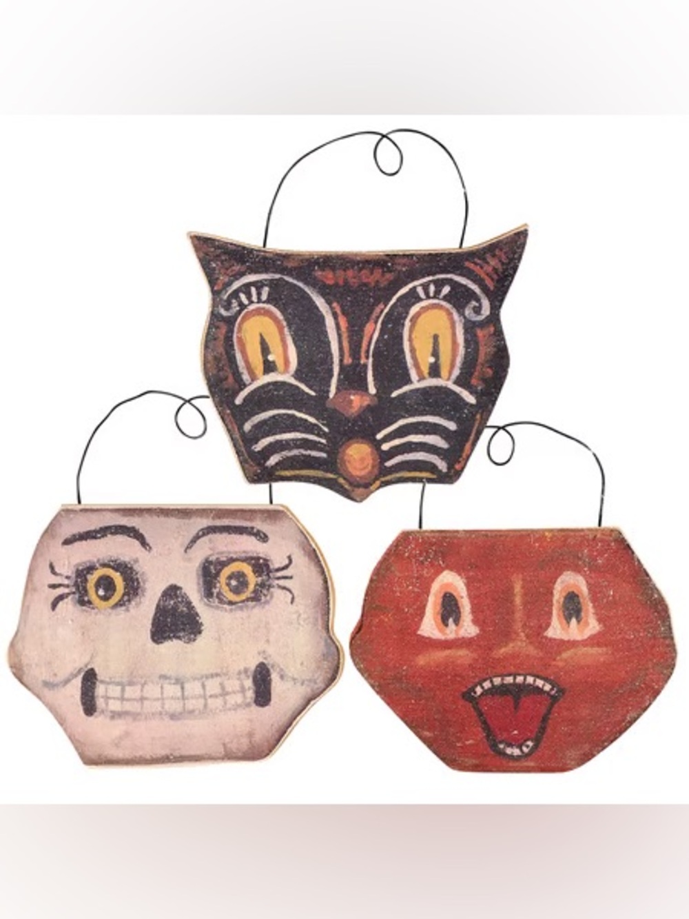 PRIMITIVES BY KATHY NWT 3pc vintage Halloween faces ornament set  Philip Chapman
